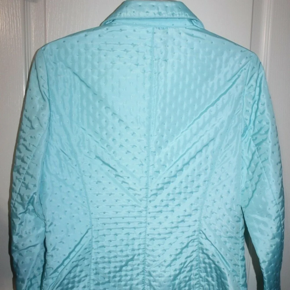 Talbot's Ladies aqua lightweight jacket indented dots long sleeve sz 4…Like New…